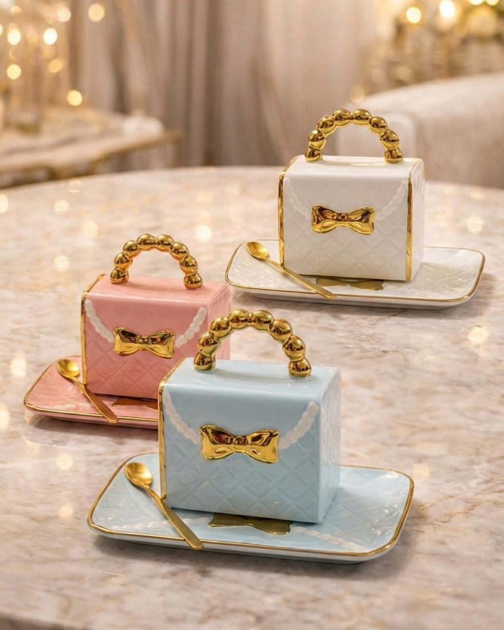 Luxury Purse Shaped Ceramic Cup & Saucer Set – 350ml