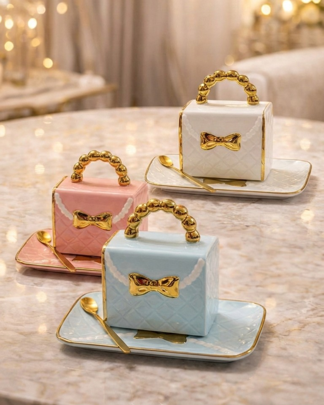 Luxury Purse Shaped Ceramic Cup & Saucer Set – 350ml