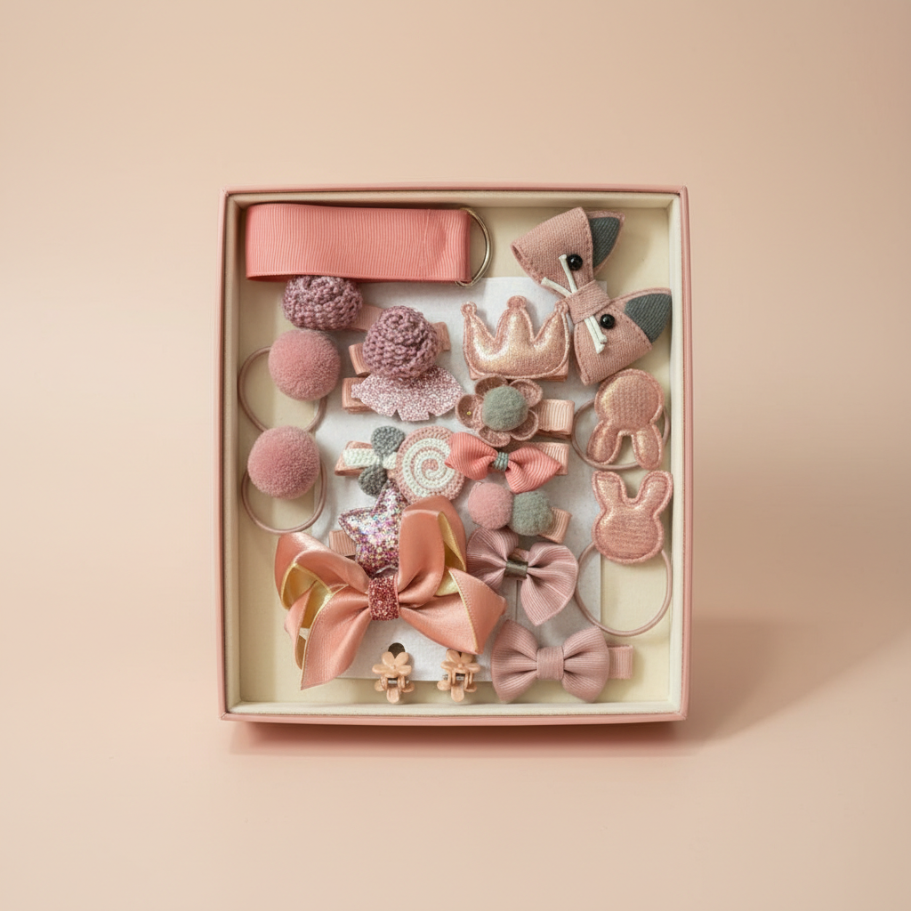 Kids Hair Accessories Gift Box – Set of 20 Hair Clips & Bands