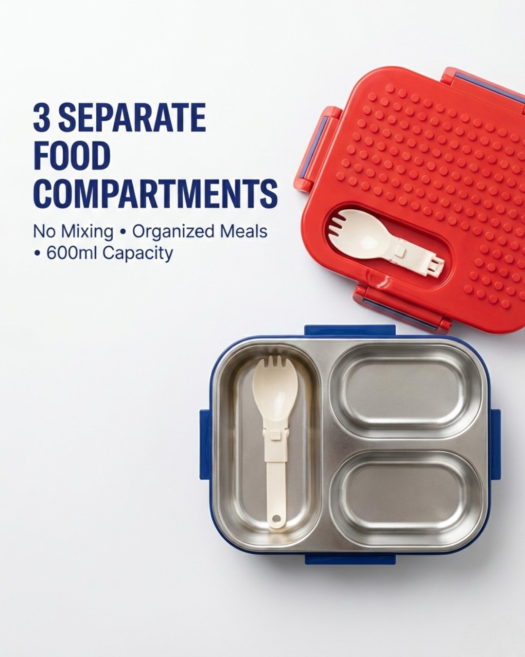 Creative Building Block Lunch Box – 3 Compartment Kids Bento (600ml)
