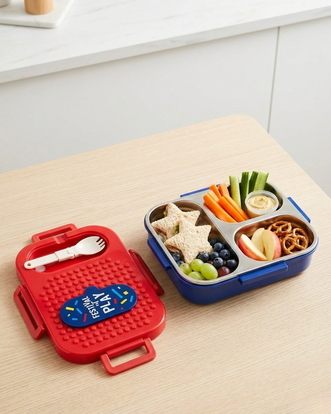 Creative Building Block Lunch Box – 3 Compartment Kids Bento (600ml)