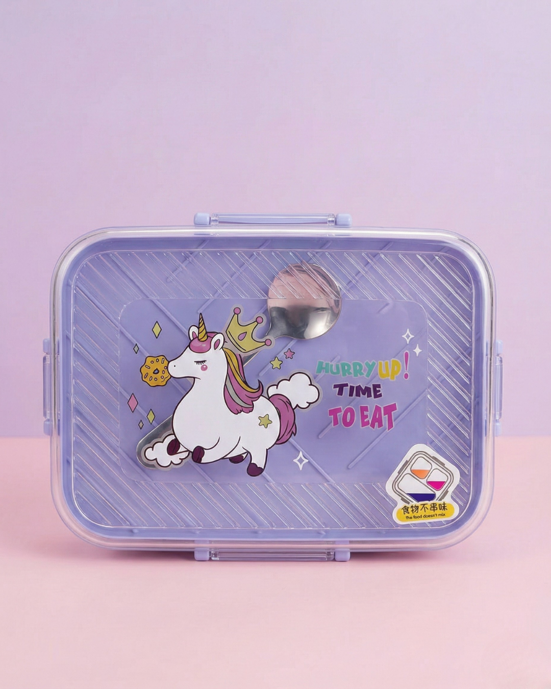 Kids Stainless Steel Cartoon Lunch Box with Spoon & Sauce Box (3 Colors)