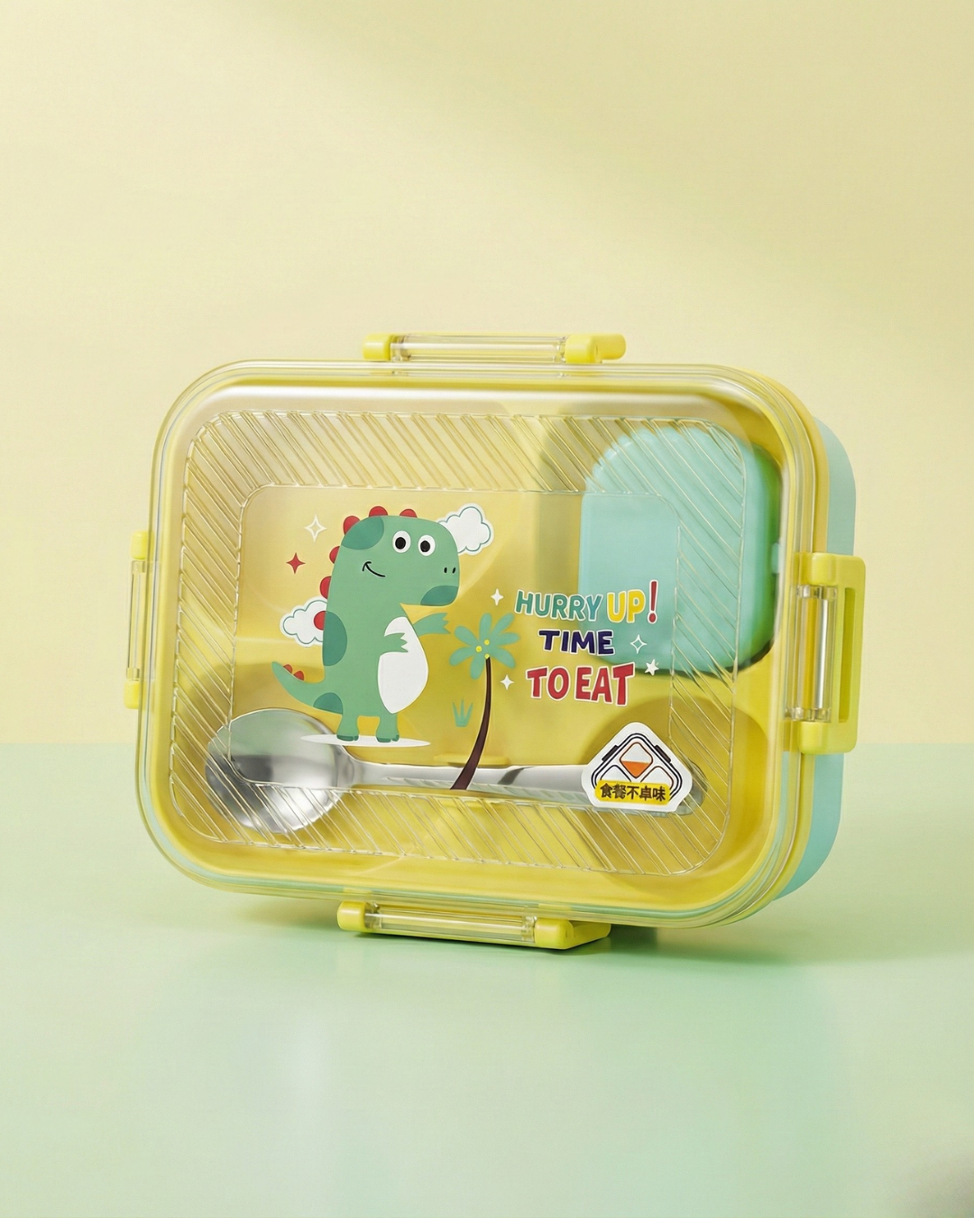 Kids Stainless Steel Cartoon Lunch Box with Spoon & Sauce Box (3 Colors)