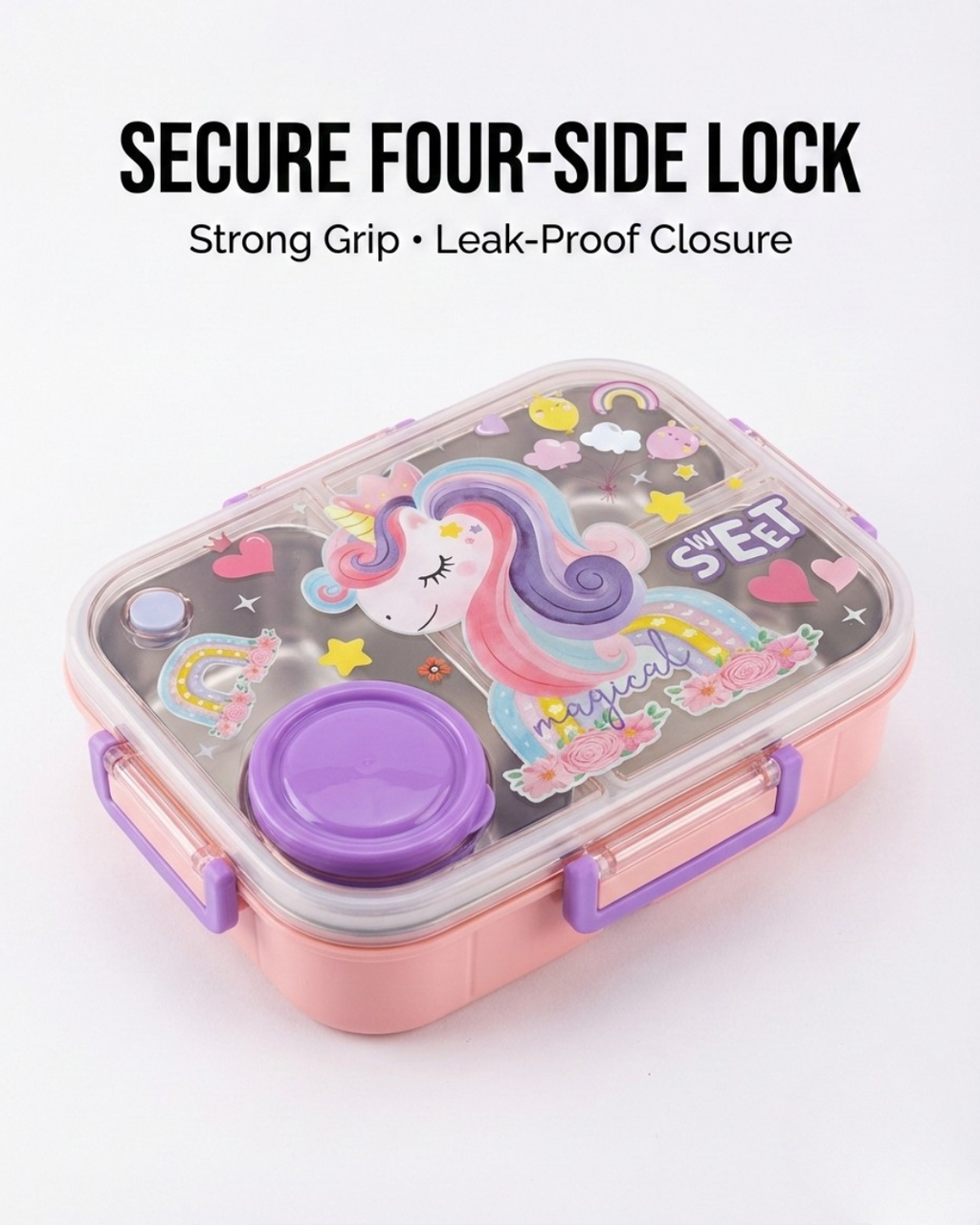 Kids Stainless Steel Bento Lunch Box with Salad Bowl & Cutlery (3 Designs)