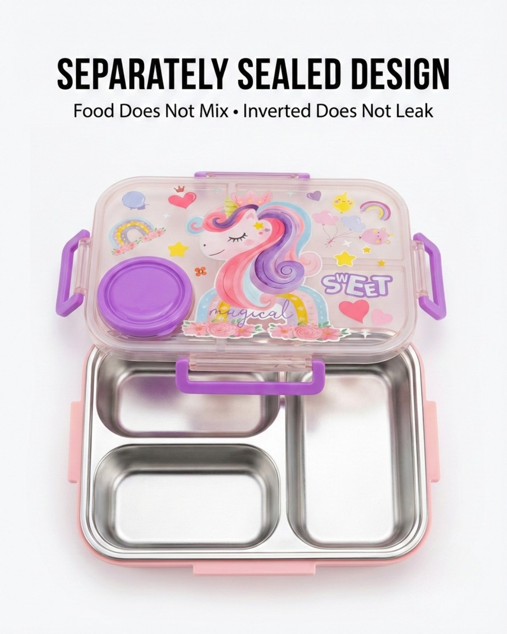 Kids Stainless Steel Bento Lunch Box with Salad Bowl & Cutlery (3 Designs)