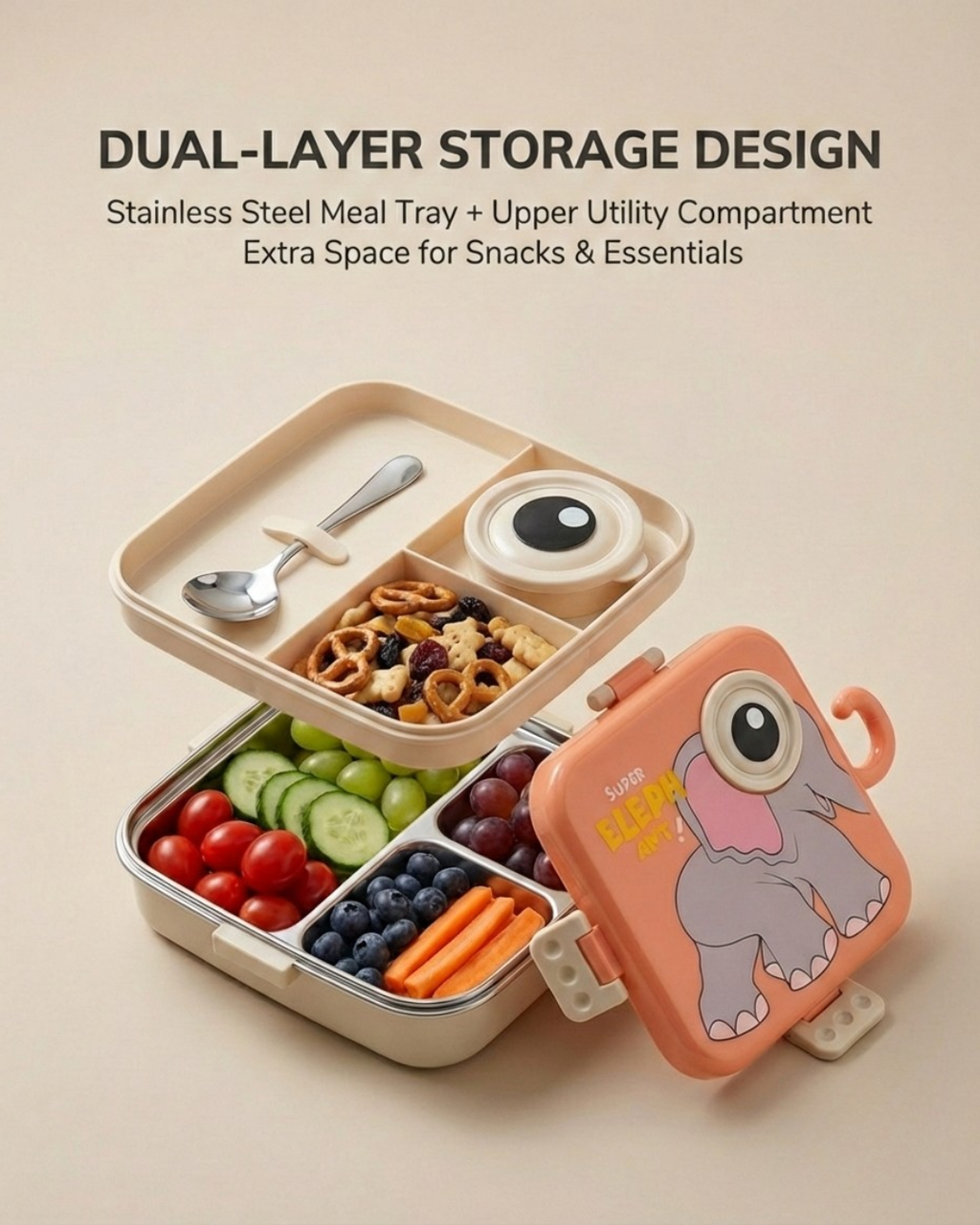 Cartoon Elephant Stainless Steel Bento Lunch Box (2 Colors)
