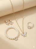 Butterfly Pearl Jewelry Set for Girls – Necklace, Bracelet, Ring & Earrings