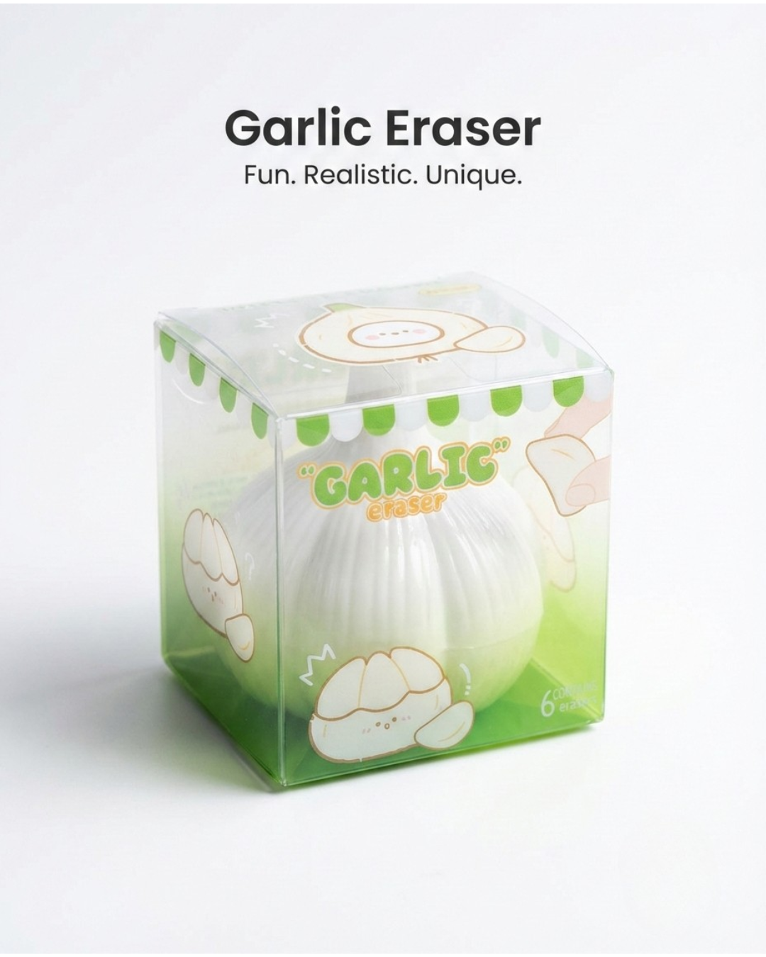 Garlic Shaped 6-Piece Fun Eraser Set for Kids
