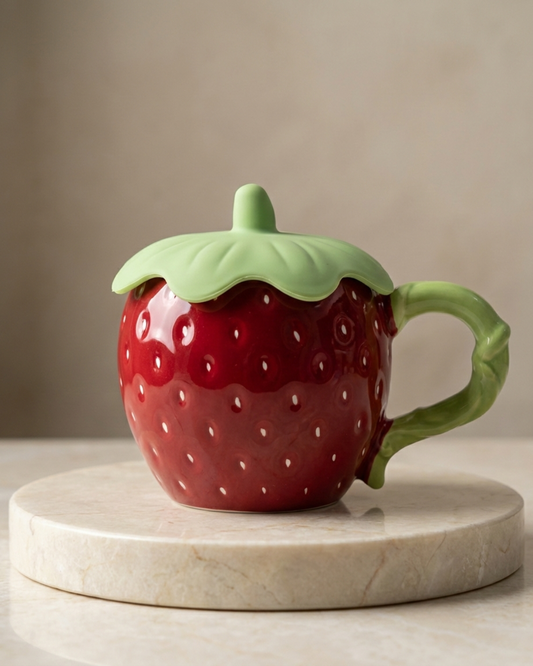 Strawberry Ceramic Cup with Silicone Lid – 350ml Heat-Lock Mug