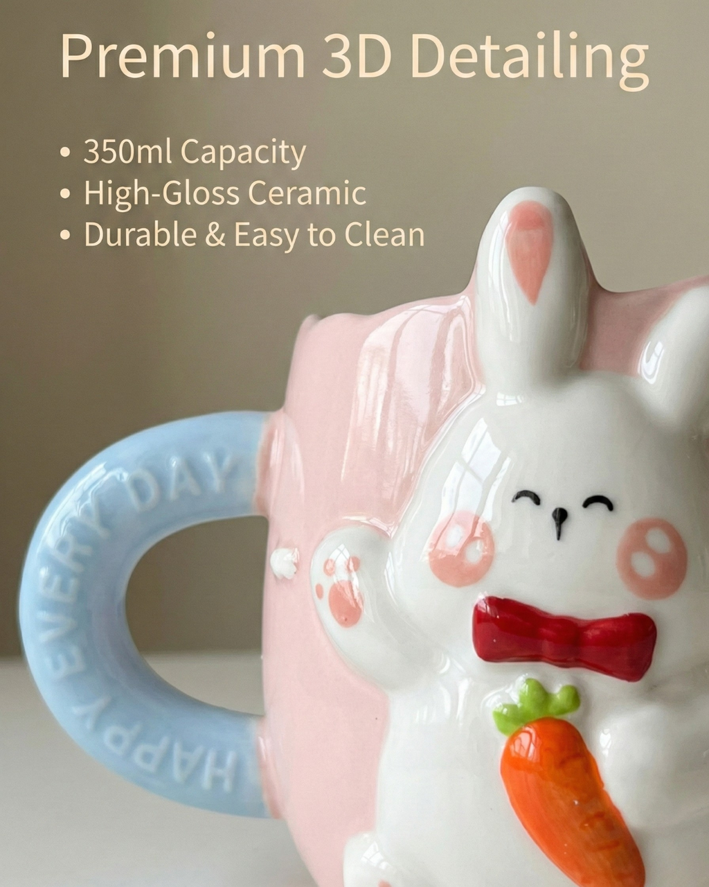 Carrot Kiss Bunny Mug – 350ml Premium 3D Ceramic Cup
