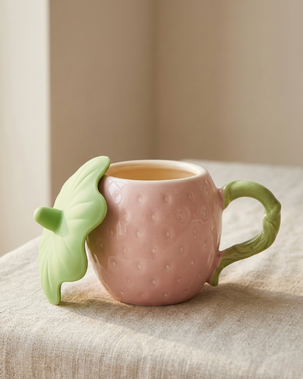 Strawberry Ceramic Cup with Silicone Lid – 350ml Heat-Lock Mug