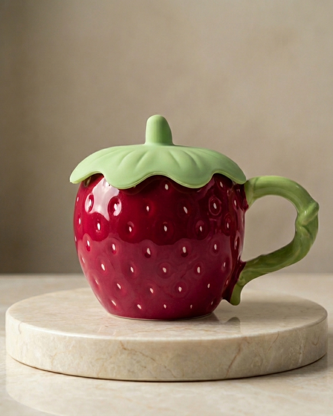 Strawberry Ceramic Cup with Silicone Lid – 350ml Heat-Lock Mug