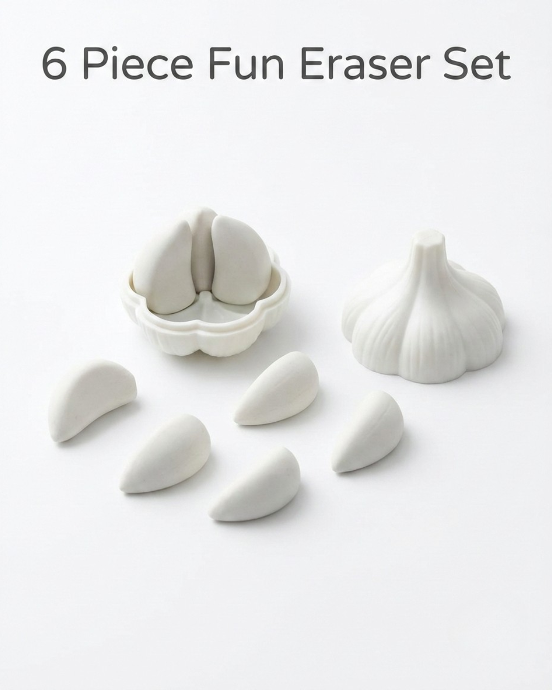Garlic Shaped 6-Piece Fun Eraser Set for Kids
