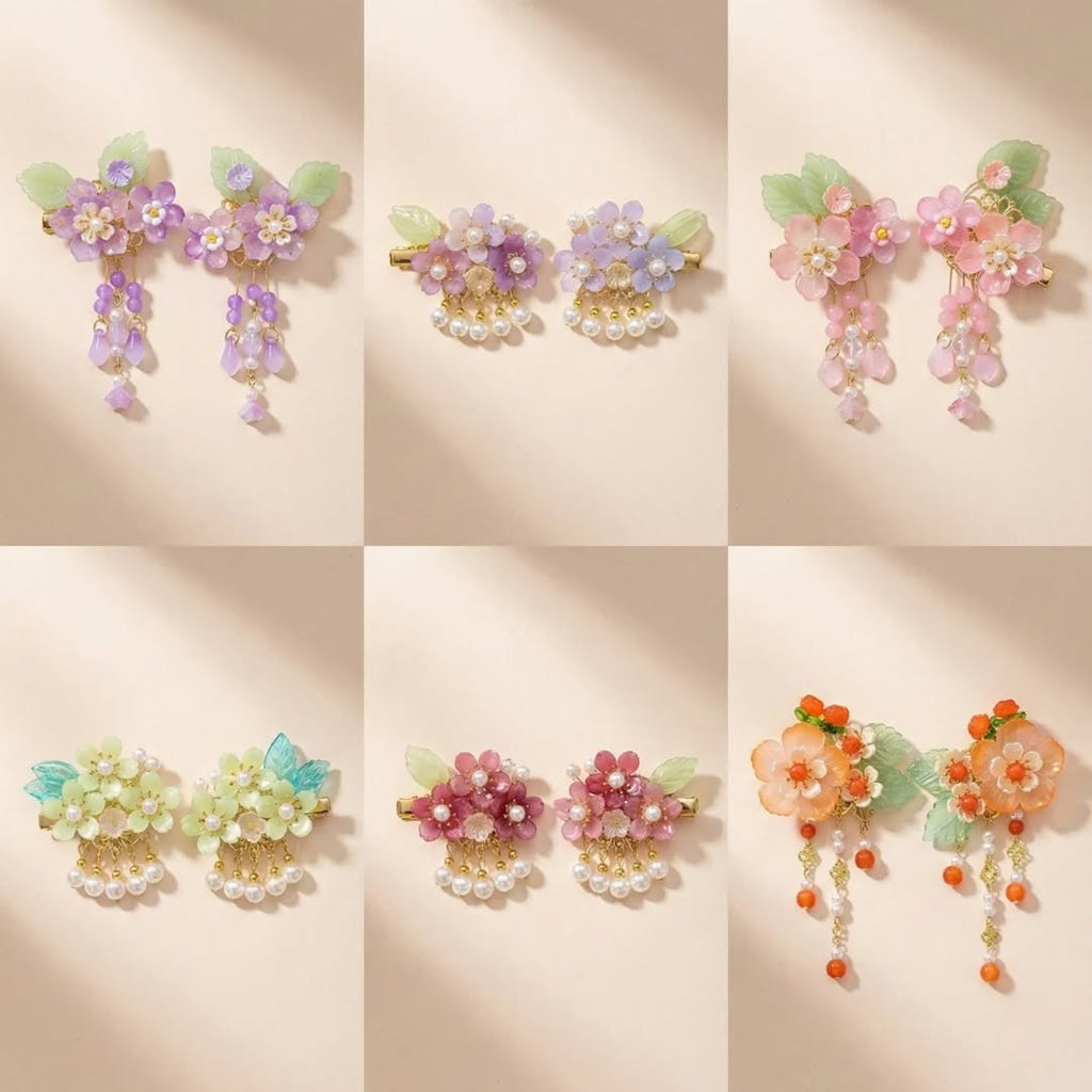 Crystal Floral Hair Clip with Pearl Danglers