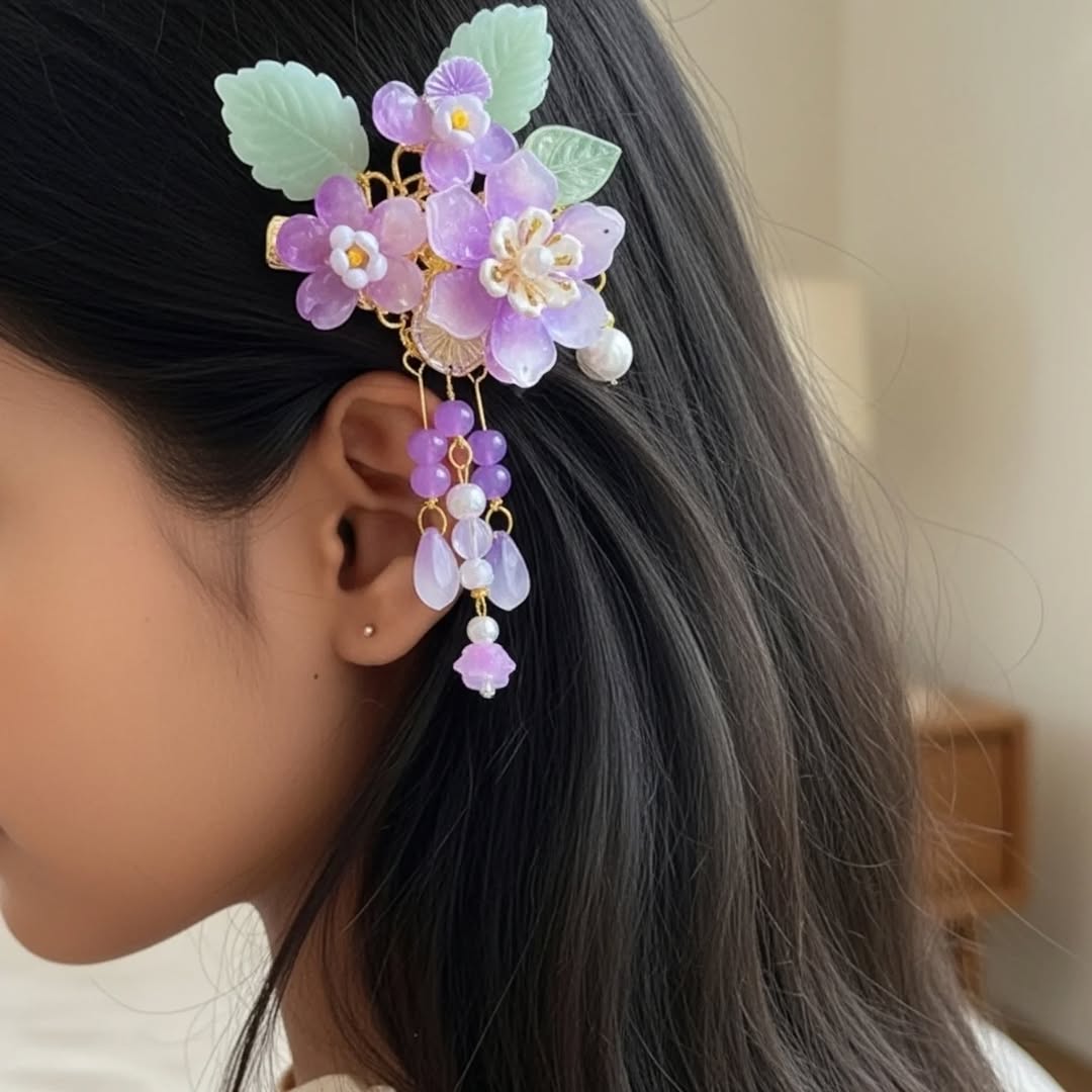 Crystal Floral Hair Clip with Pearl Danglers