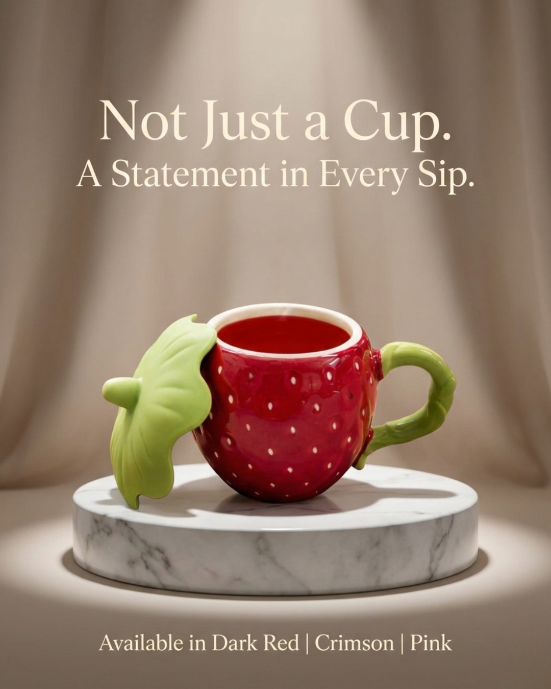 Strawberry Ceramic Cup with Silicone Lid – 350ml Heat-Lock Mug