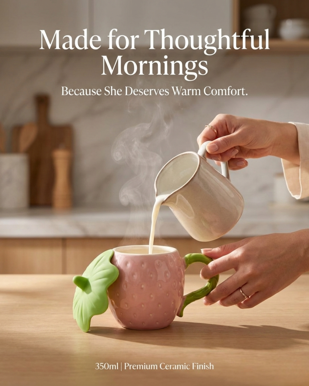 Strawberry Ceramic Cup with Silicone Lid – 350ml Heat-Lock Mug