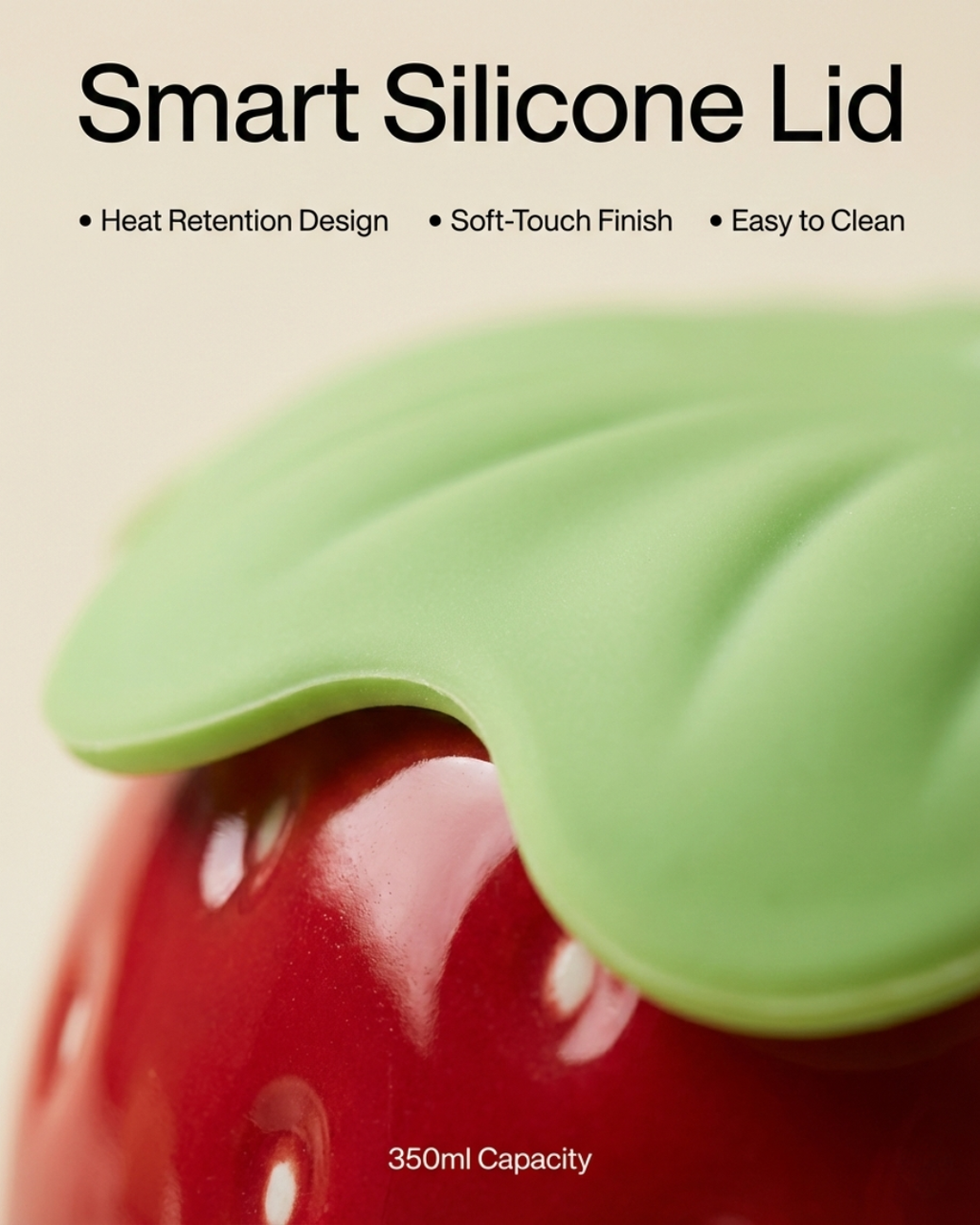 Strawberry Ceramic Cup with Silicone Lid – 350ml Heat-Lock Mug