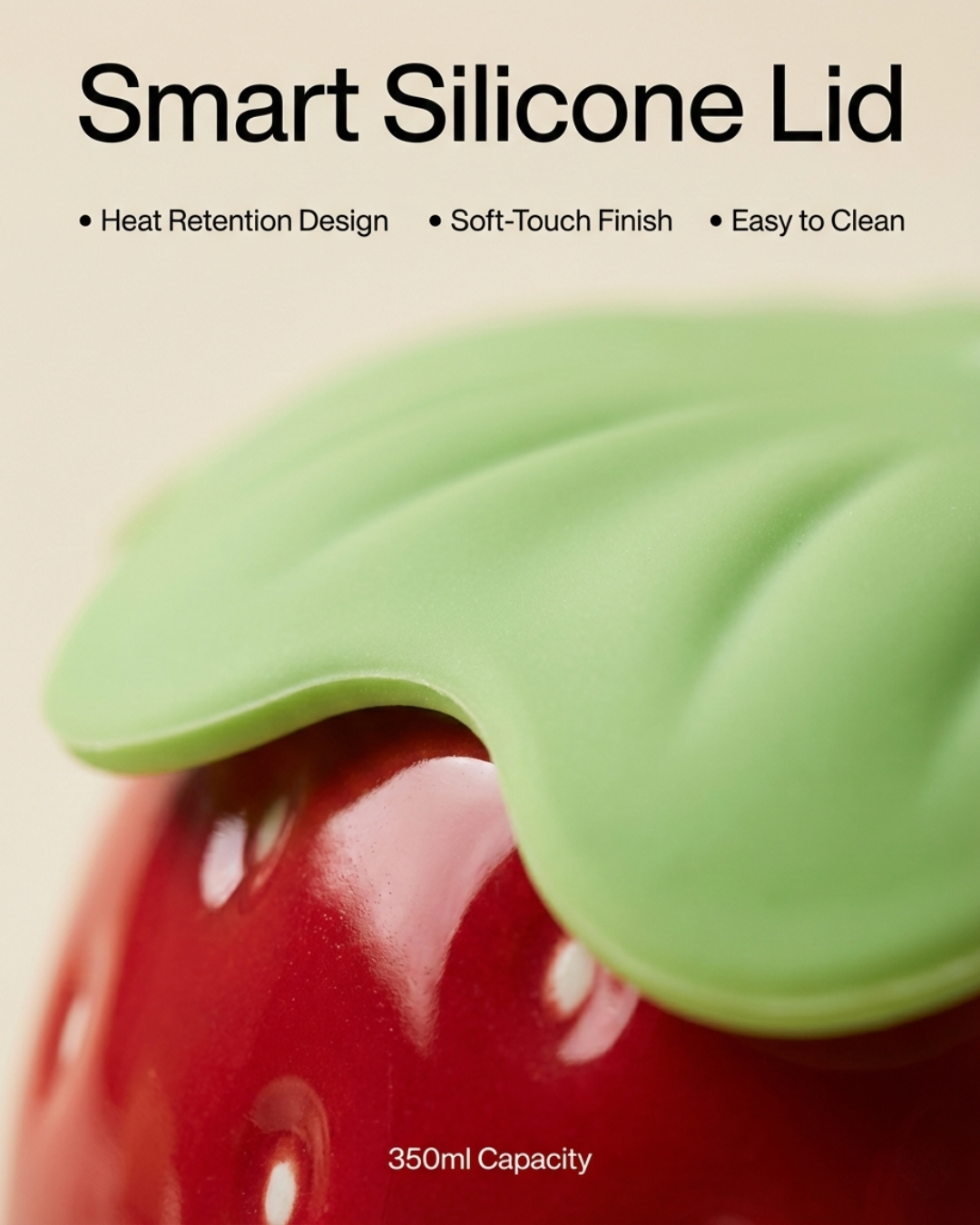 Strawberry Ceramic Cup with Silicone Lid – 350ml Heat-Lock Mug