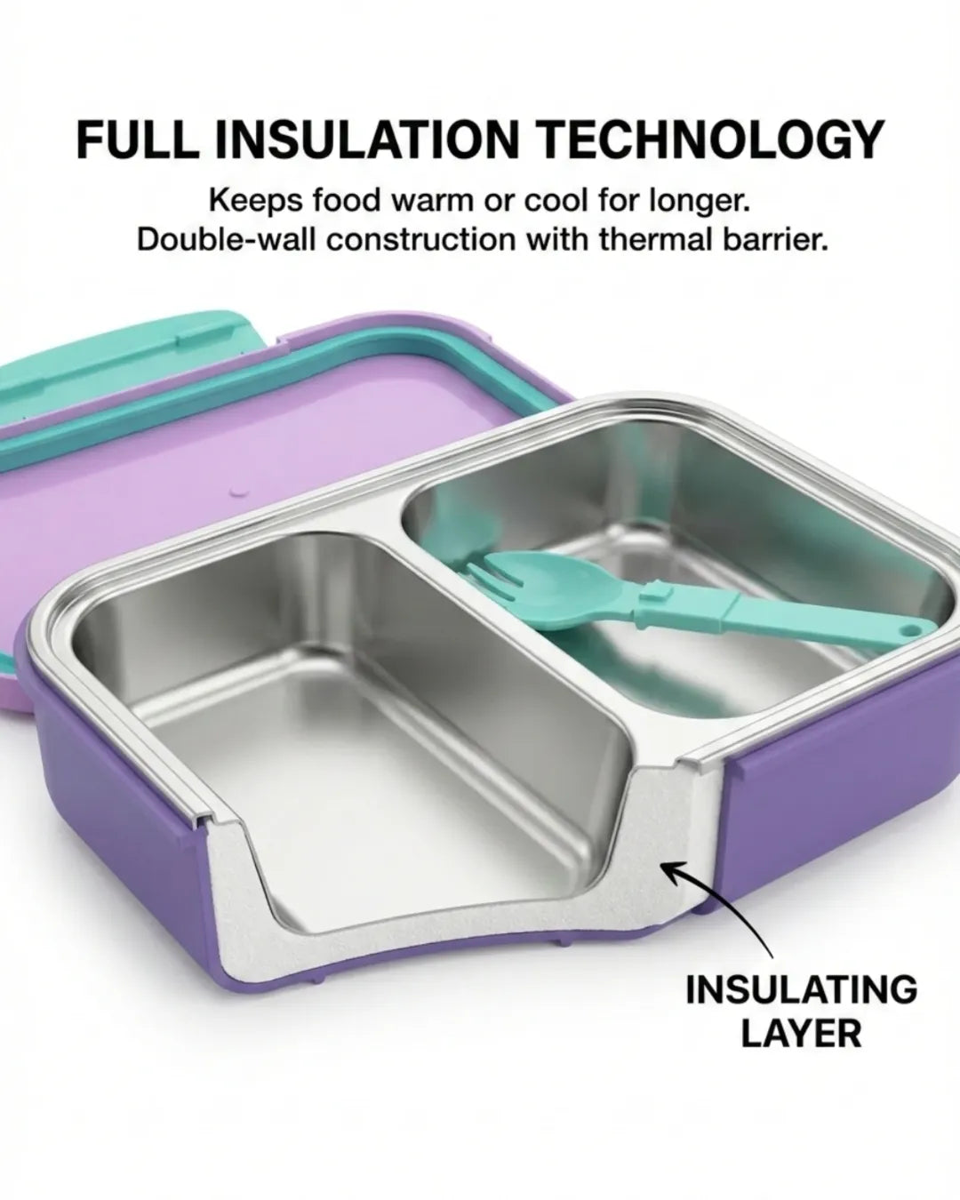 Premium 304 Stainless Steel Insulated Kids Lunch Box (2 Compartments)