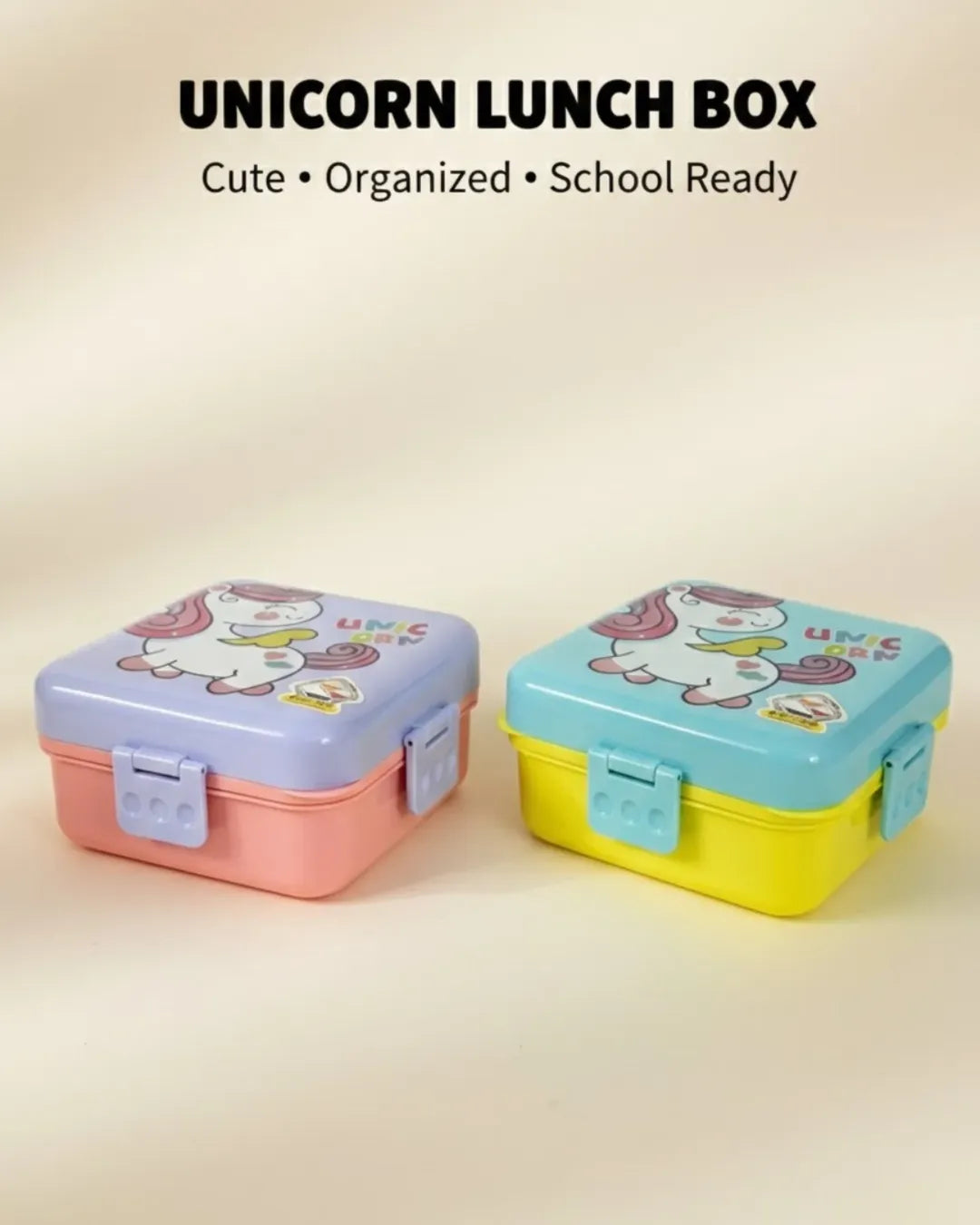 Unicorn 2-Layer Kids Lunch Box with Spoon & Sauce Cup