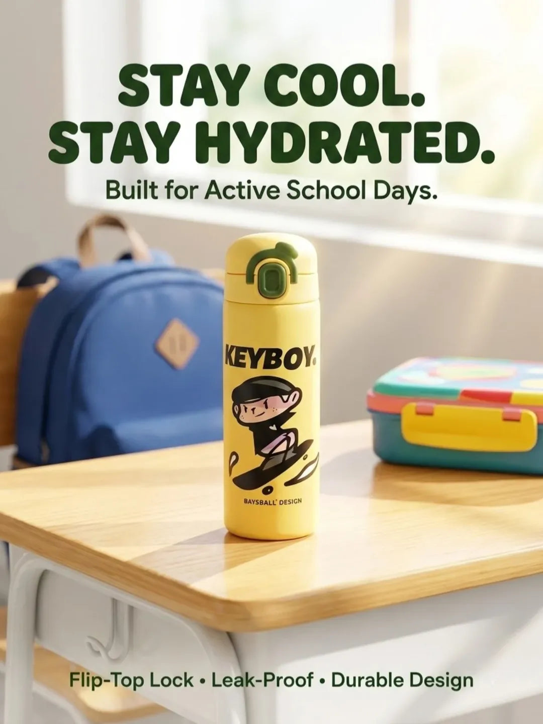 Kids Leak-Proof Flip-Top Water Bottle – School Ready