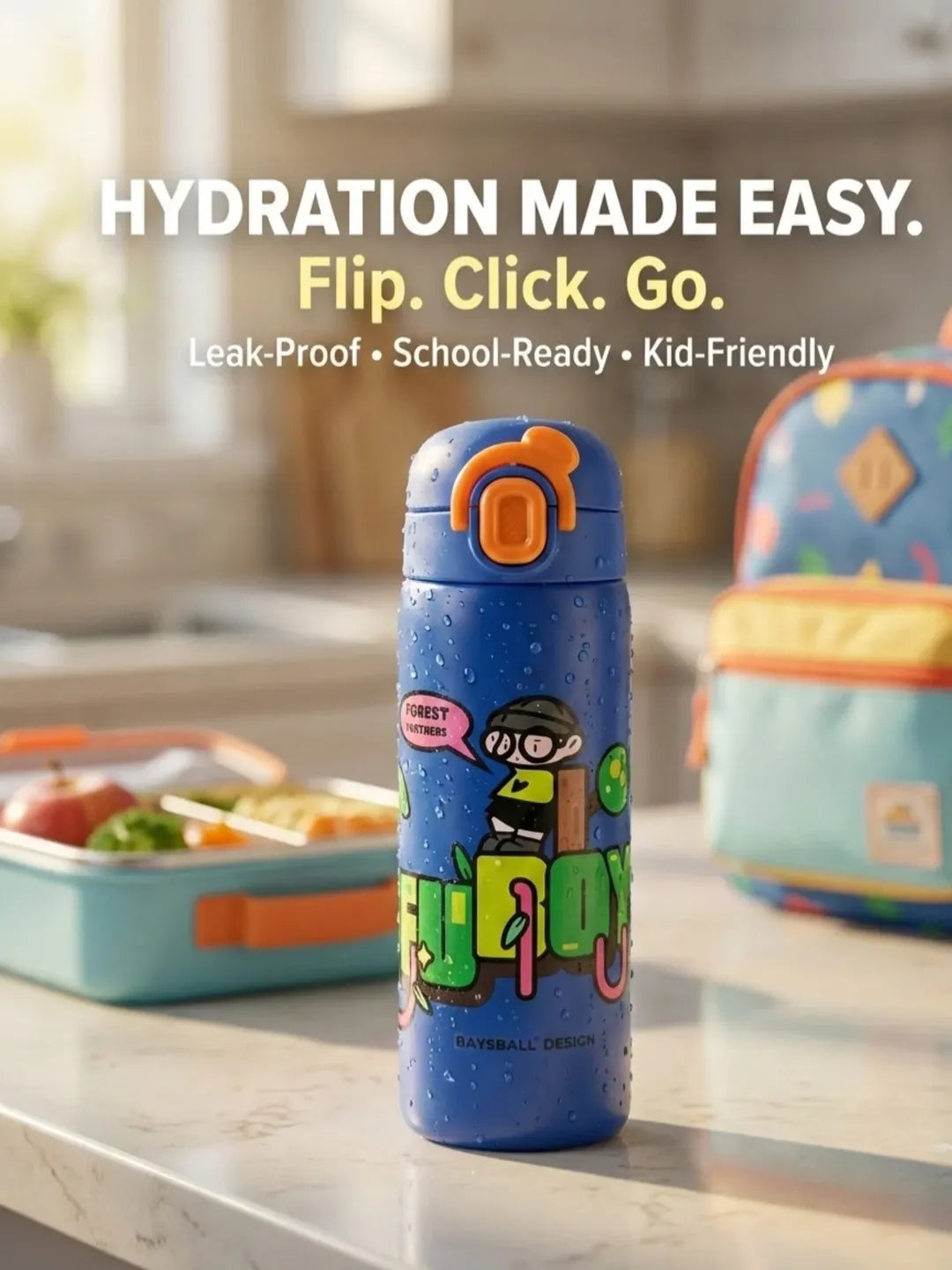 Kids Leak-Proof Flip-Top Water Bottle – School Ready