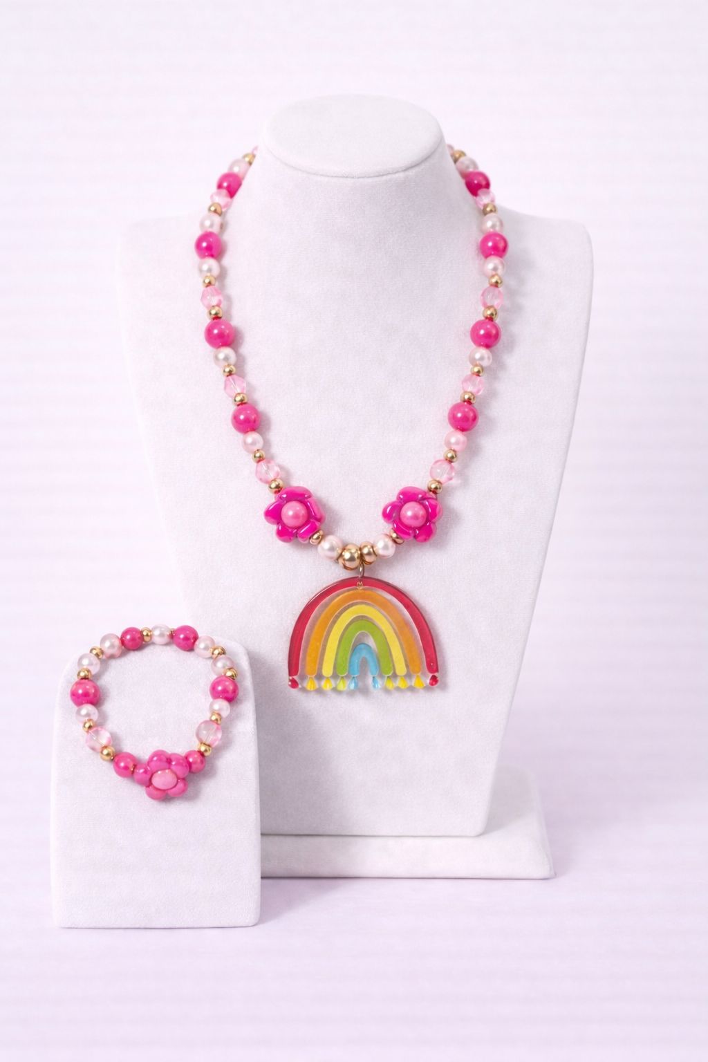 Rainbow Charm Beaded Necklace Set for Girls (2 Piece Set)