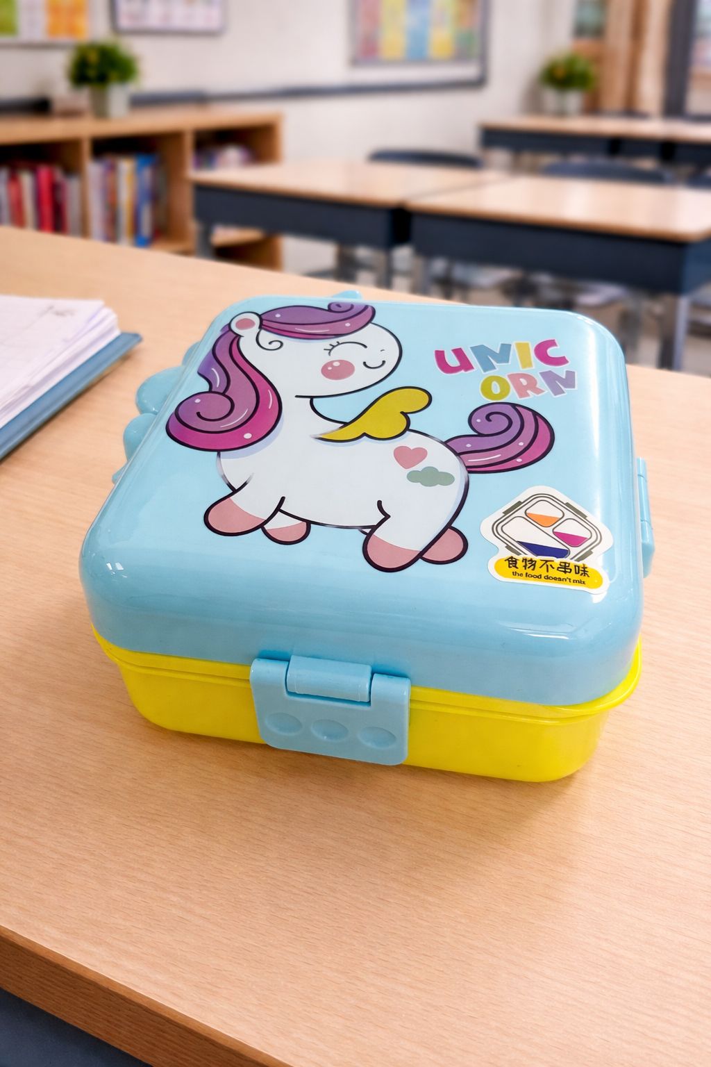 Unicorn 2-Layer Kids Lunch Box with Spoon & Sauce Cup