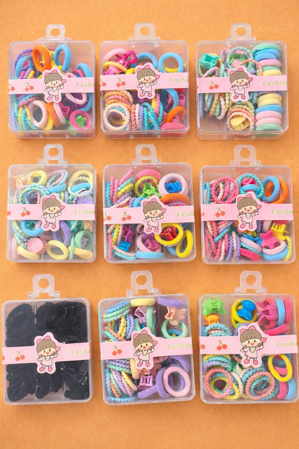 Kids Hair Accessories Set – Rubber Bands & Mini Claw Clips (Suitcase Box)