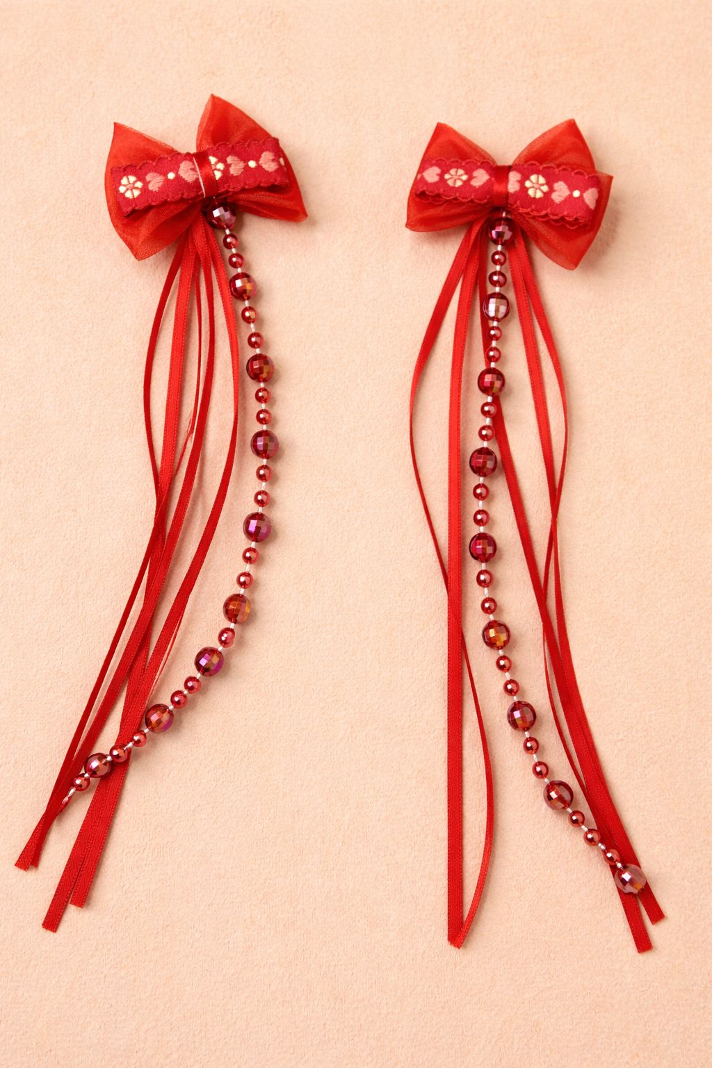 Festive Red Bow Hair Clip Set for Girls