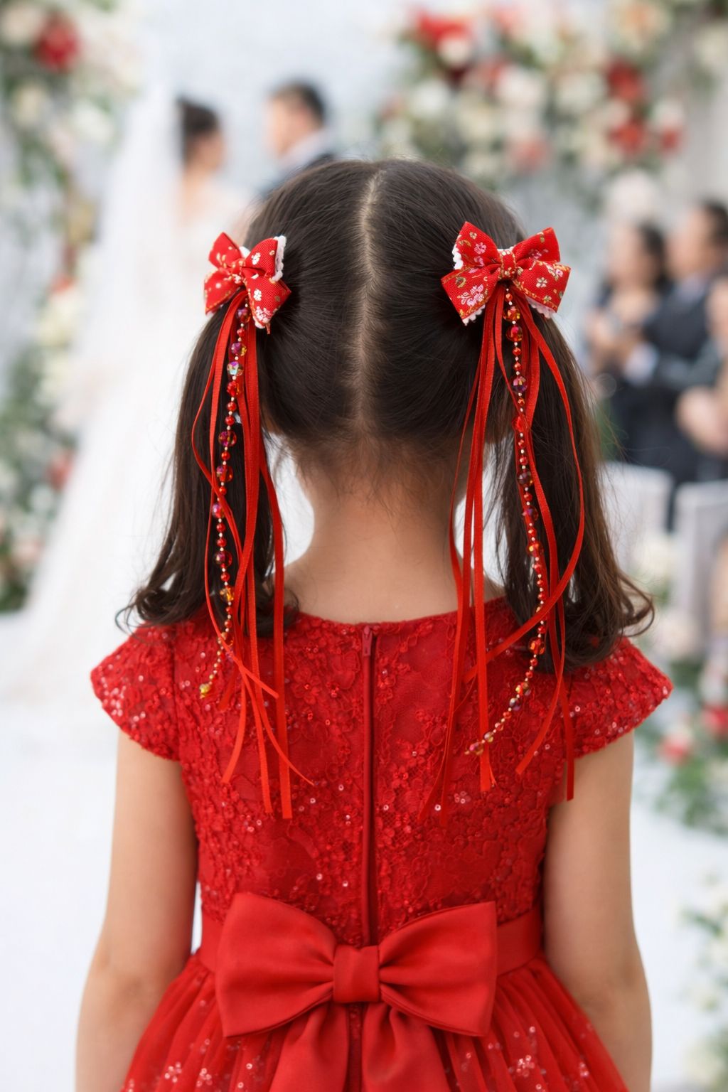 Festive Red Bow Hair Clip Set for Girls