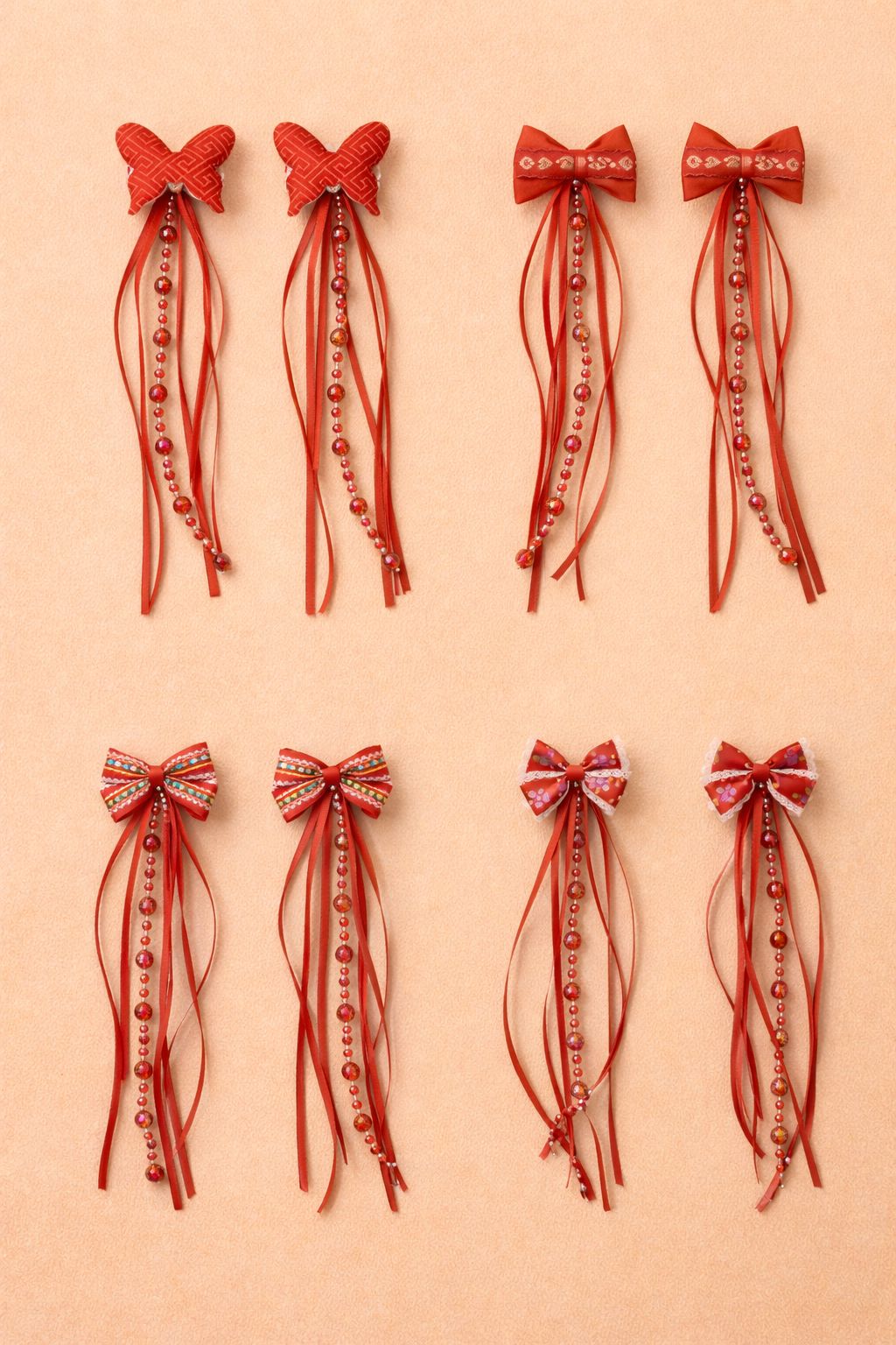Festive Red Bow Hair Clip Set for Girls