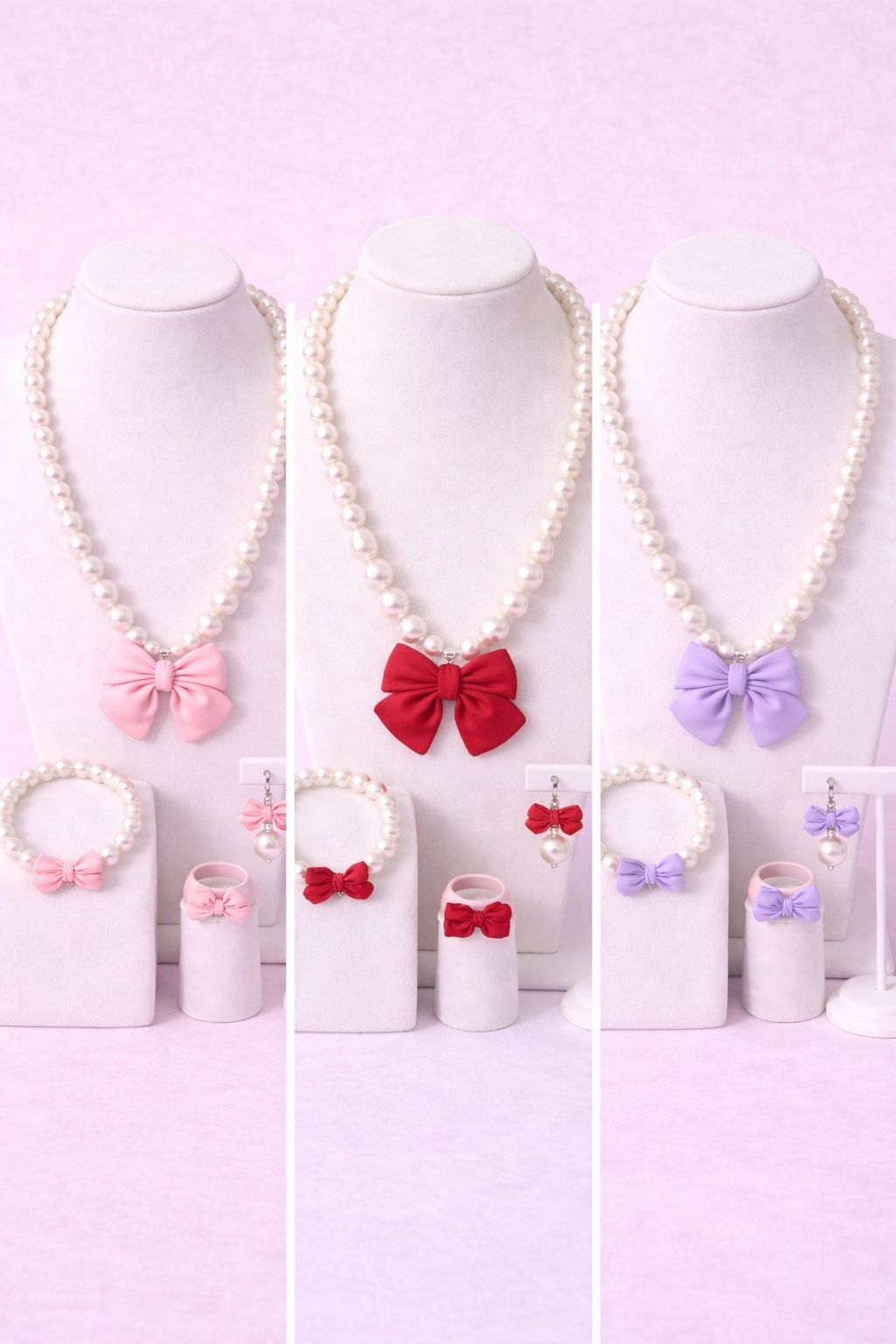 Pearl Bow Jewelry Set for Girls (5 Piece Set)