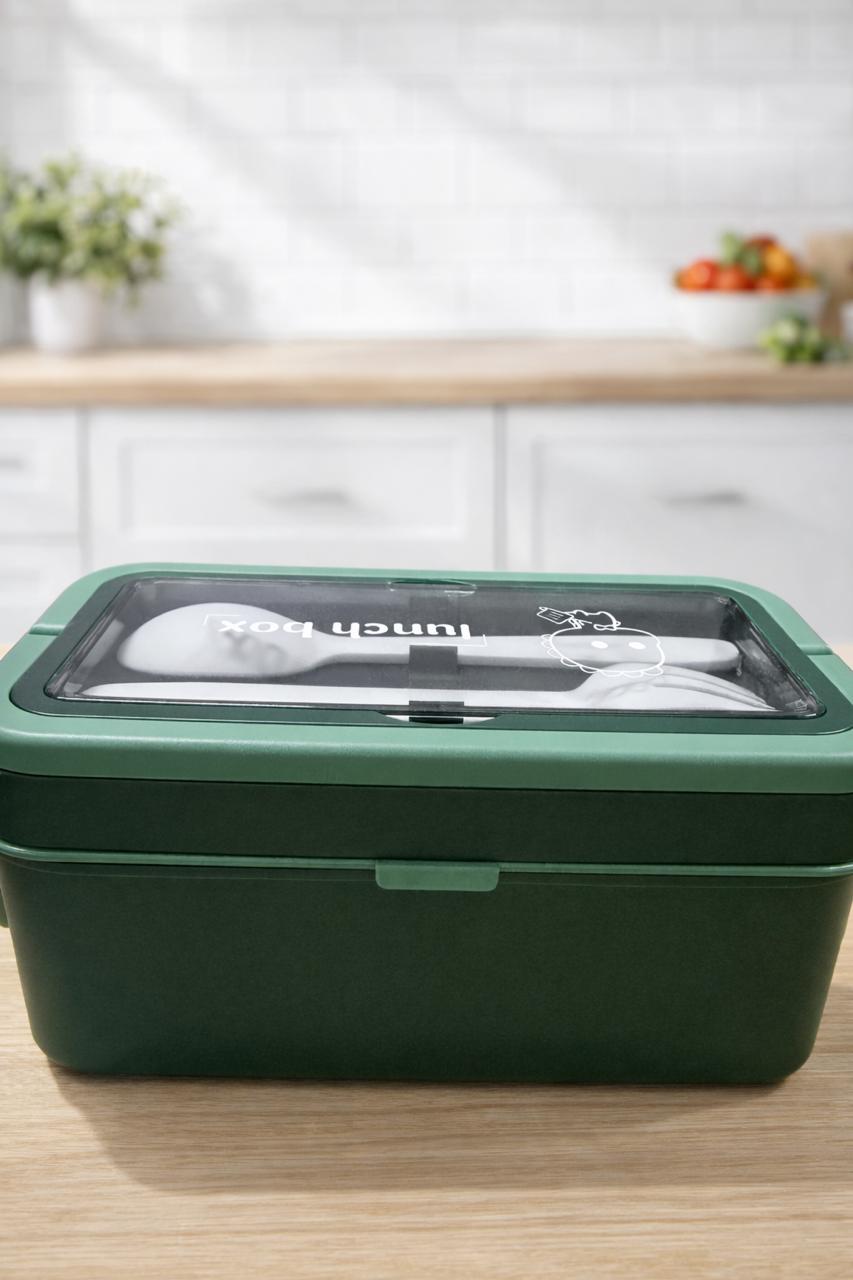 صندوق غداء للأطفال خالٍ من مادة BPA مع ملعقة وشوكة | تيفين سعة 1 لتر مانع للانسكاب (3 ألوان)