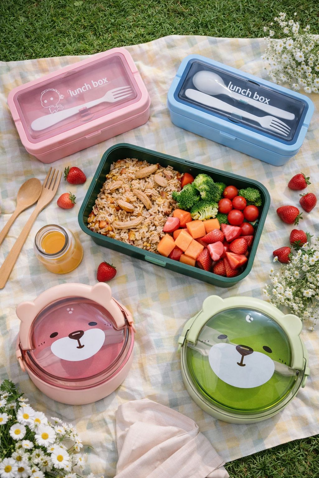 Kids BPA-Free Lunch Box with Spoon & Fork | 1 Litre No-Spill Tiffin (3 Colors)