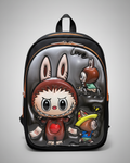 Backpack with cartoon character design on a gray background