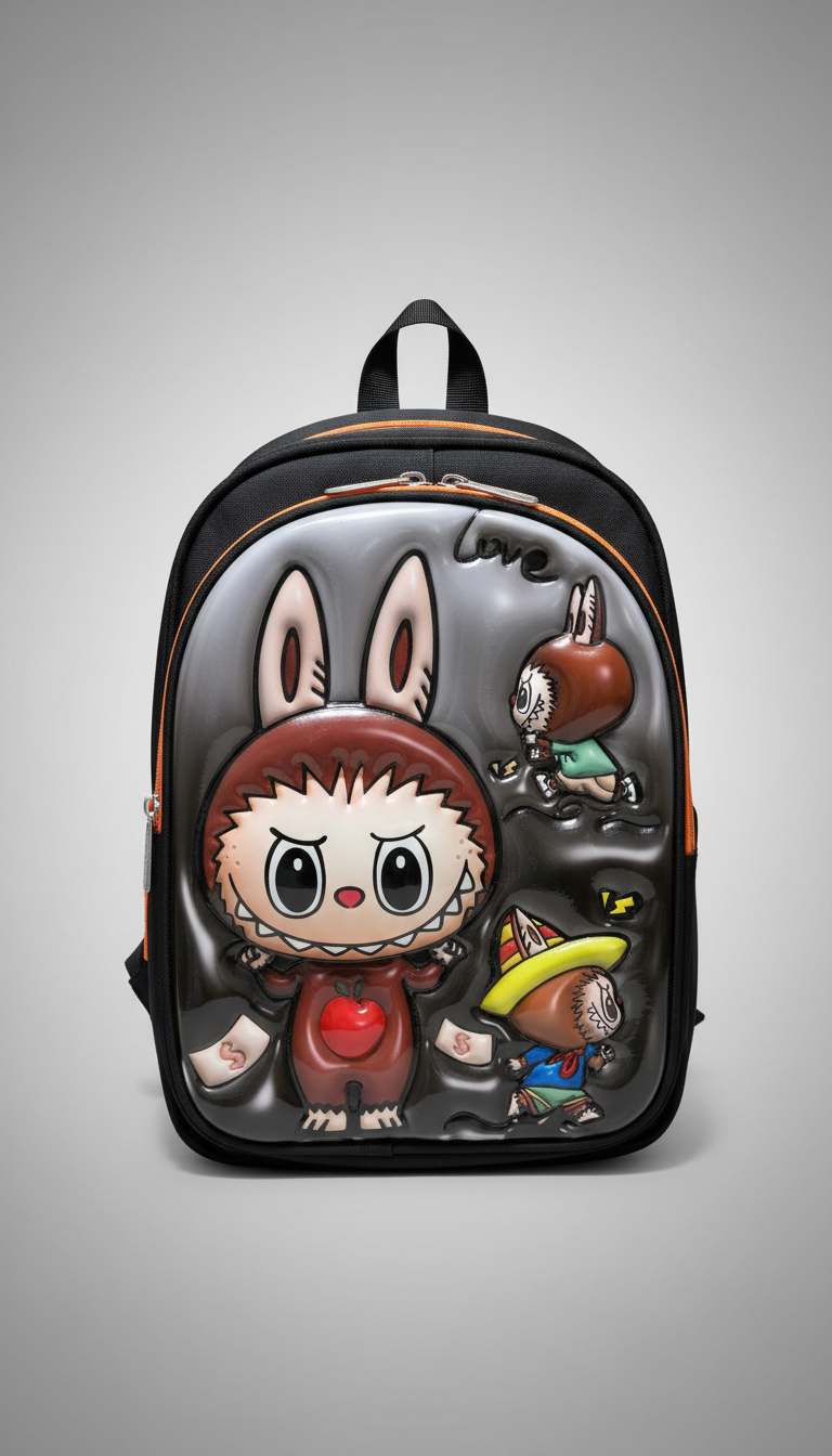Labubu Inspired 3D Hard Front School Backpack | Kids Cartoon Printed Bag