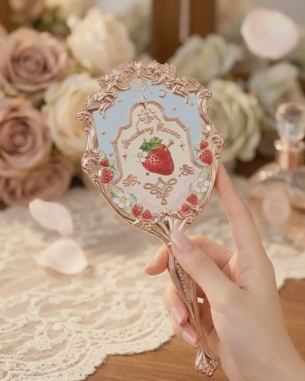 Flower Knows - Strawberry Rococo Hand Mirror | Handheld Mirror - Soft Blue | Vintage Beauty Collection ✨