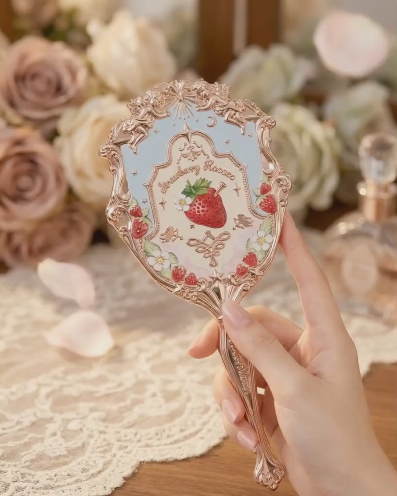 Flower Knows - Strawberry Rococo Hand Mirror | Handheld Mirror - Soft Blue | Vintage Beauty Collection ✨