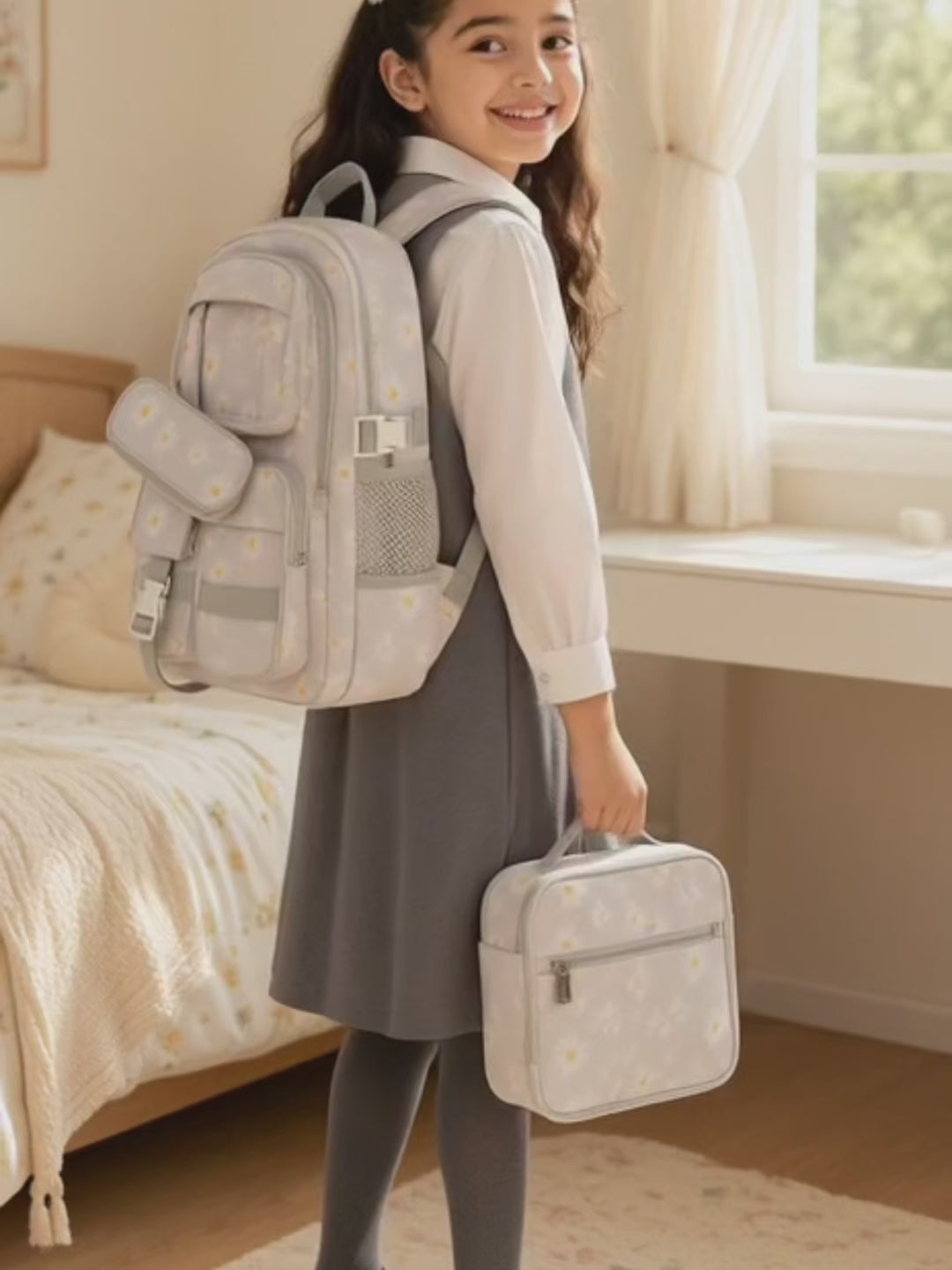 Daisy Collection Backpack Set (3-in-1) – Midnight Daisy | Kids School Bag with Lunch Bag & Pencil Pouch