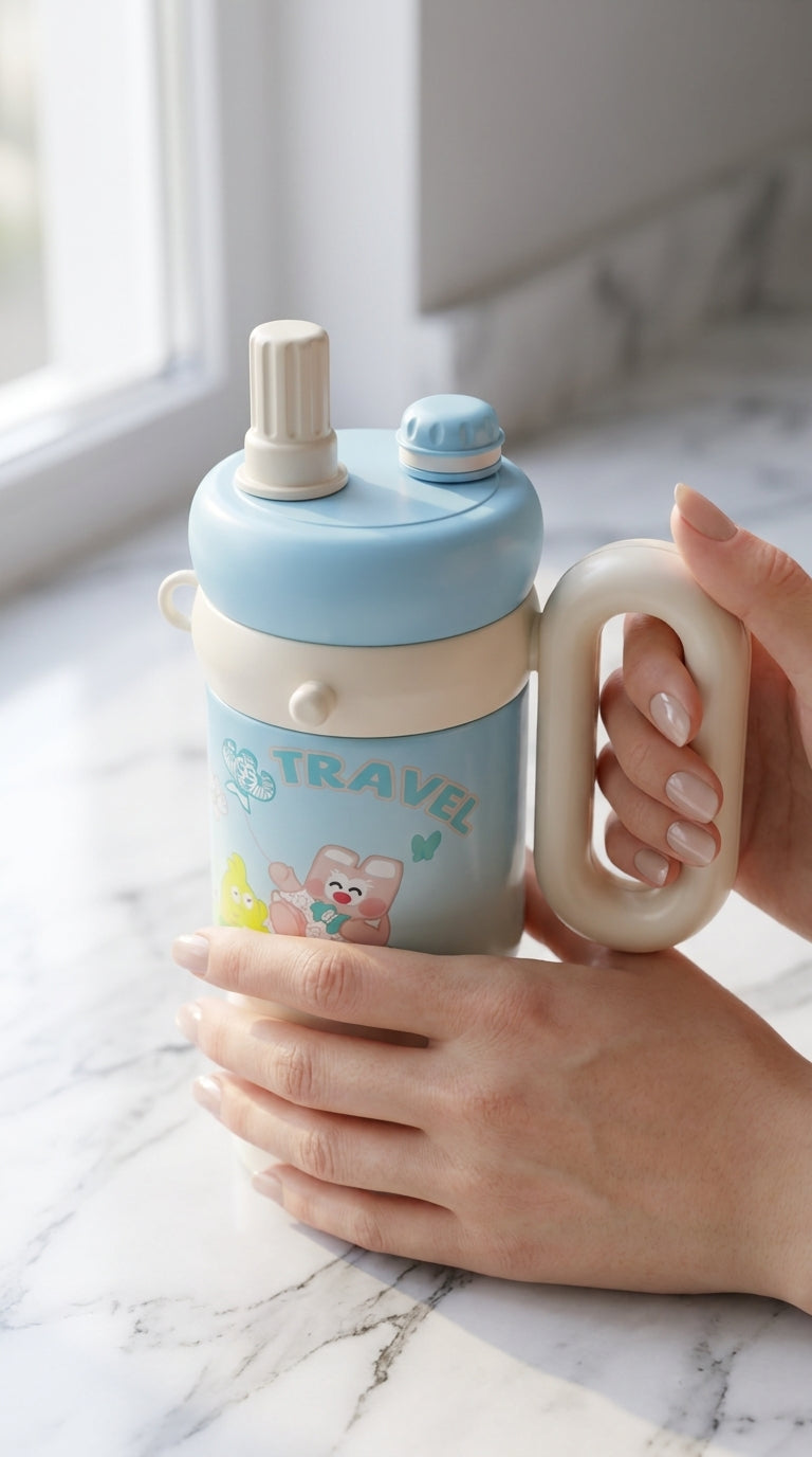 Cute Pastel Steel Insulated Tumbler – 850ml | Straw & Direct Drink Lid