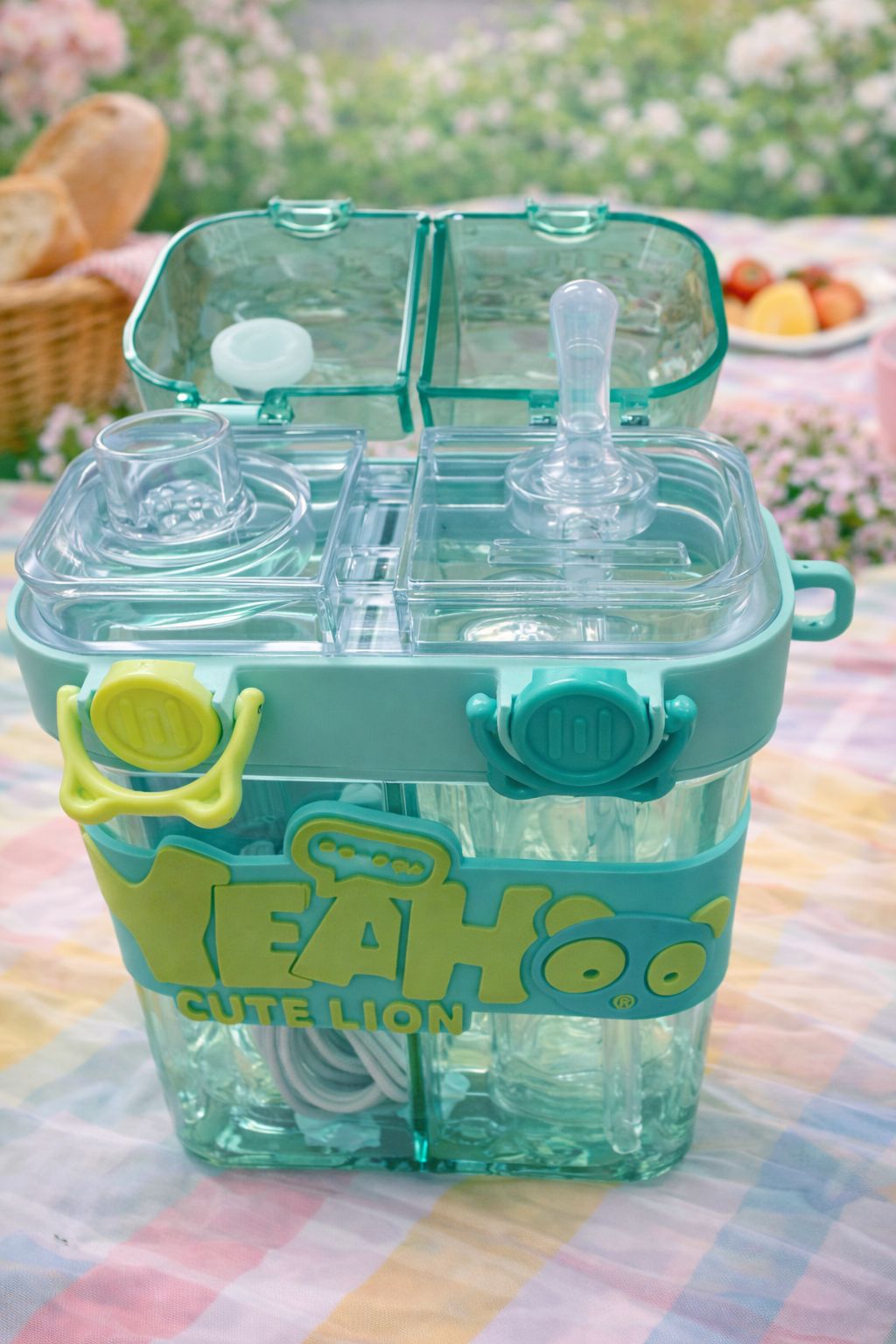 Dual Sipper Kids Water Bottle with Straw & Spout – YEAH Cute Lion (4 Color Variants)