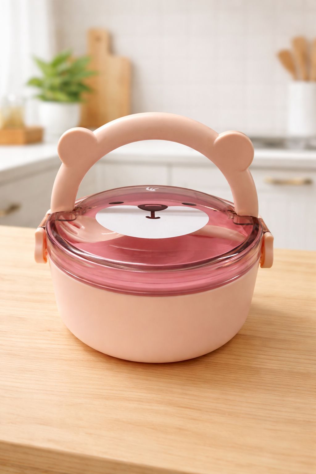 Kids Bear Lunch Box with Handle & Spoon – Leak Resistant (3 Colors)