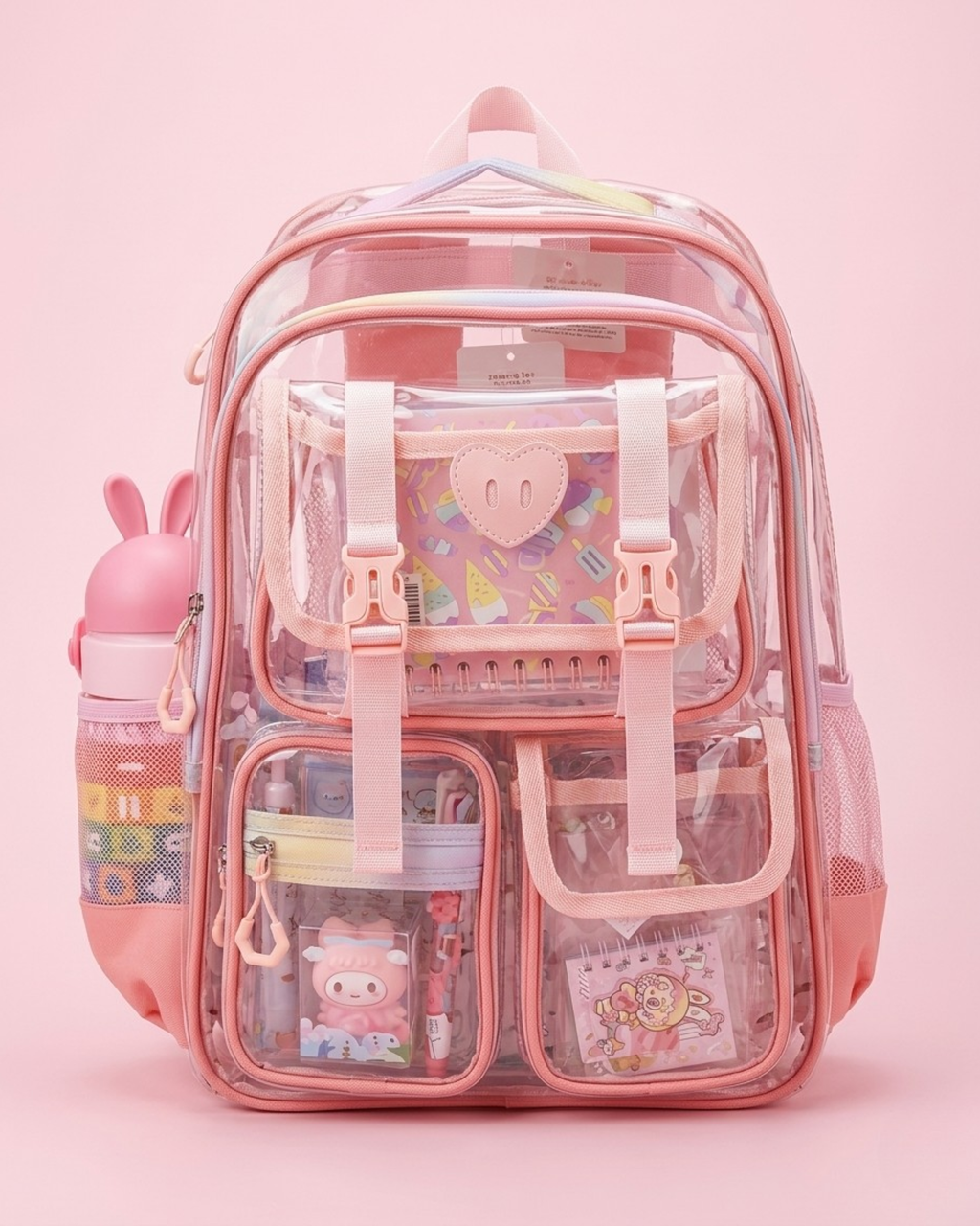 Peekaboo Pop Transparent Backpack – Cute & Functional School Bag