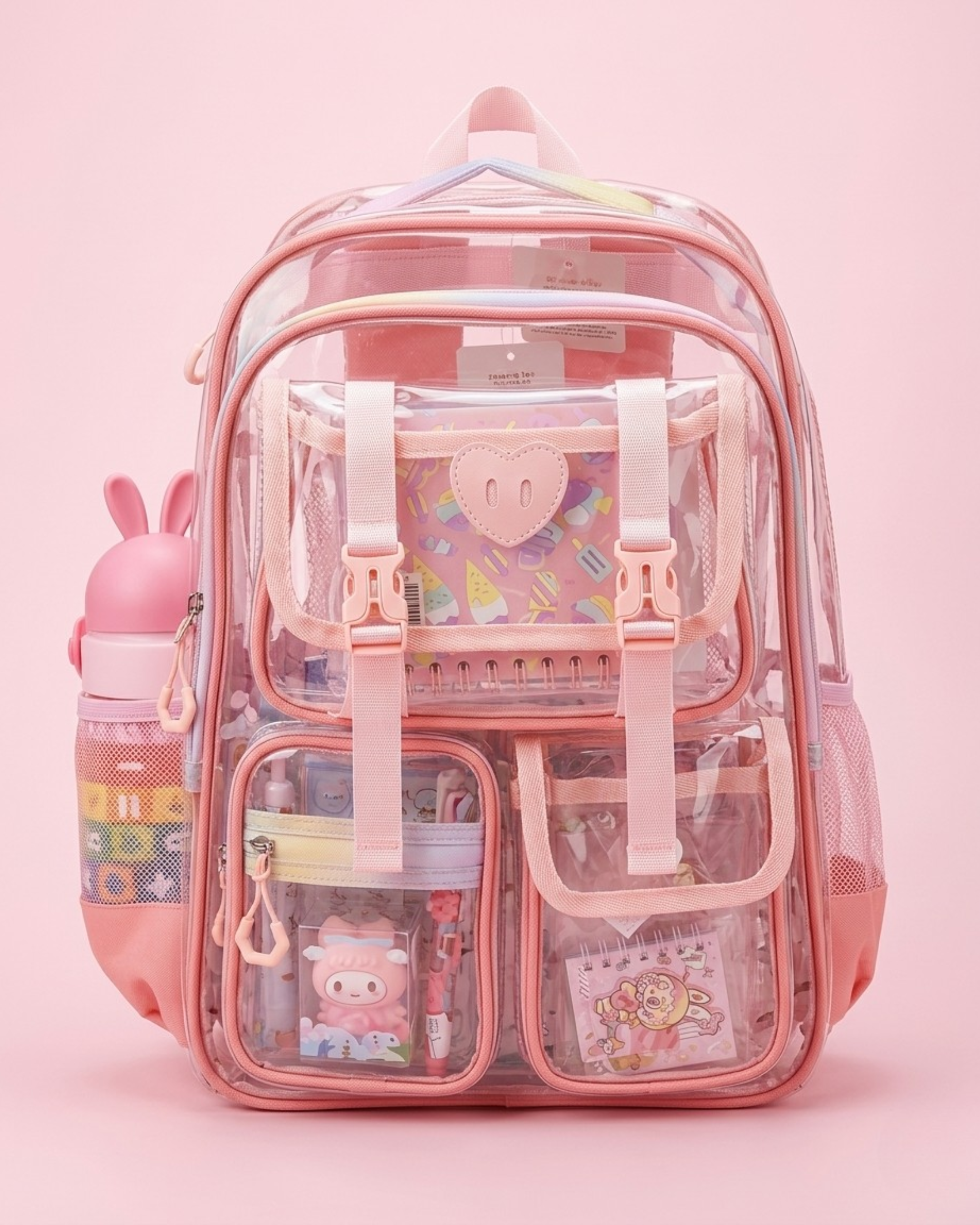 Peekaboo Pop Transparent Backpack – Cute & Functional School Bag