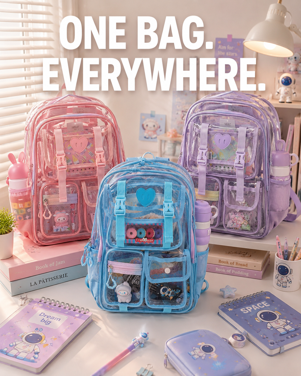 Peekaboo Pop Transparent Backpack | Lavender Dream – Cute & Functional School Bag