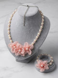 The Organza Blossom Necklace & Bracelet Set | Premium Floral Pearl Accessories | Blush Blossom