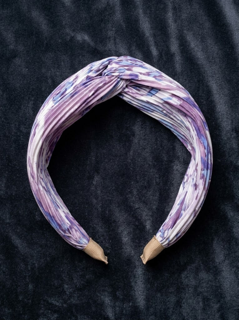 The Satin Edit Pleated Knot Headband | Premium Satin HairBand Collection | Lavender Bloom