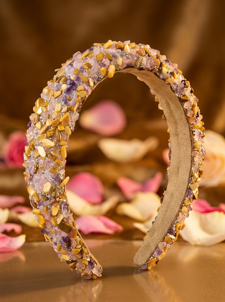 The Crystal Edit Natural Stone Headband Collection | Premium Gemstone Hairband | Golden Harmony